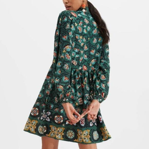 La DoubleJ Green Shorty Printed Silk Crepe De Chine Mini Dress Size M - Picture 2 of 13